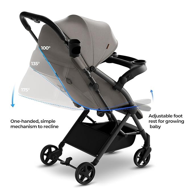Mompush Lithe V2 Lightweight Travel Stroller, Compact Foldable Baby Stroller with Travel Bag, One-Hand Fold Stroller, Snack Tray, Mechanical Recline Seat, Airplane-Ready, UPF 50+ Canopy & Rain Cover-BubblyBeeBaby