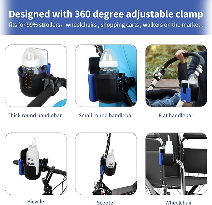 Accmor Stroller Cup Holder with Phone Holder, Bike Cup Holder, Universal Cup Holder for Uppababy Nuna Doona Strollers, 2-in-1 Cup Phone Holder for Stroller, Bike, Wheelchair, Walker, Scooter-BubblyBeeBaby