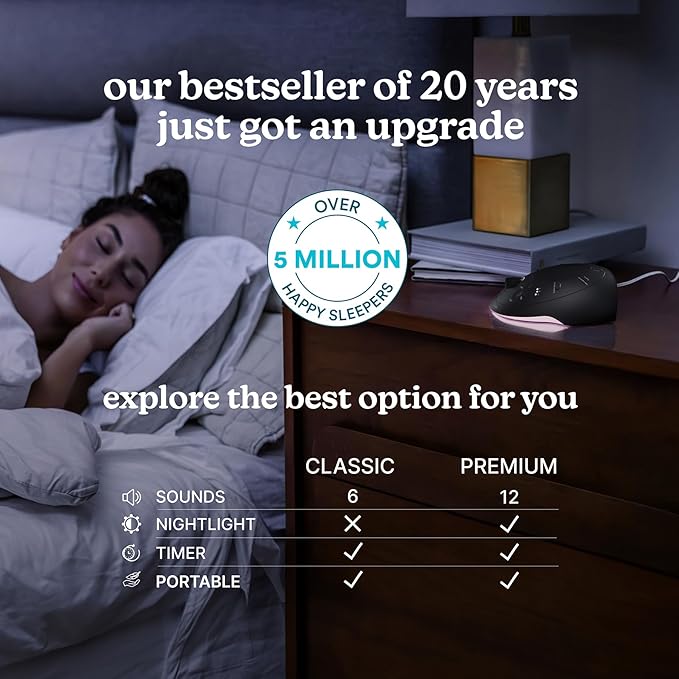 Homedics Sleep Better Portable Sound Machine, Night Light,12 Soothing Sounds Including White Noise, Rain, and Thunderstorm, Ultra-Portable Design, Auto-Off Timer, Ideal for Travel & Baby Sleep, Black-BubblyBeeBaby