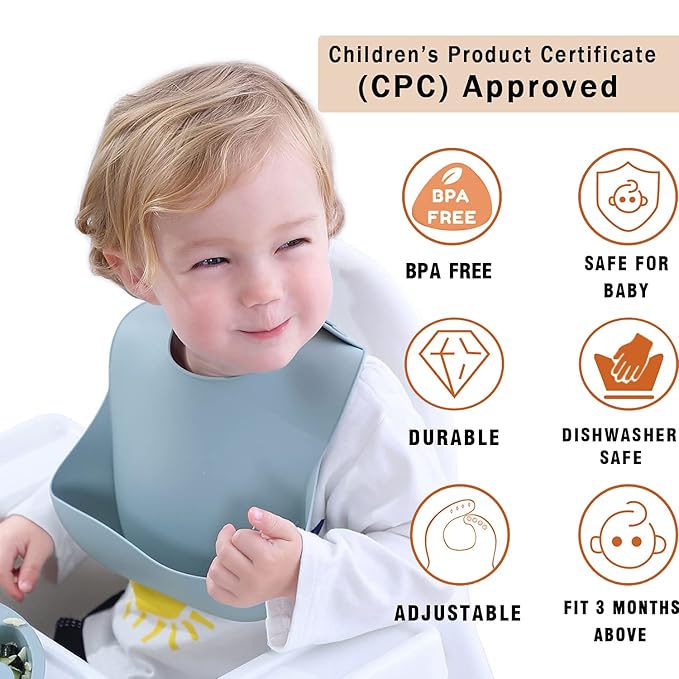 Moonkie Silicone Baby Bibs Set Of 2, BPA Free Soft Adjustable Fit Waterproof Feeding Bibs for Babies and Toddlers(Dark Grey/Warm Taupe)-BubblyBeeBaby