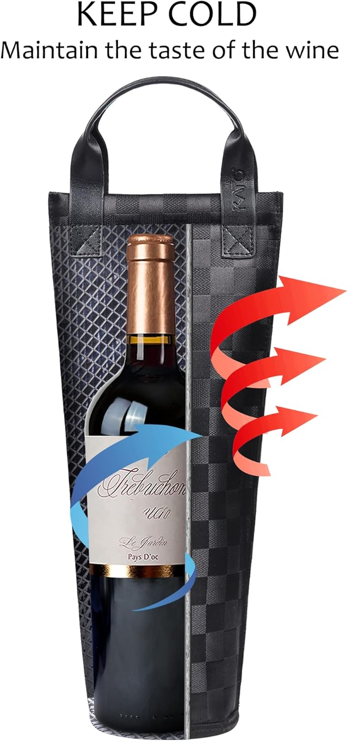 Tirrinia Single Wine Carrier Tote, Insulated Wine Cooler Bag for Travel, Picnic, & Wine Gifts – Thermal Padded Wine Bottle Holder Tote for Men & Women, Wine Gift for Wine Lovers