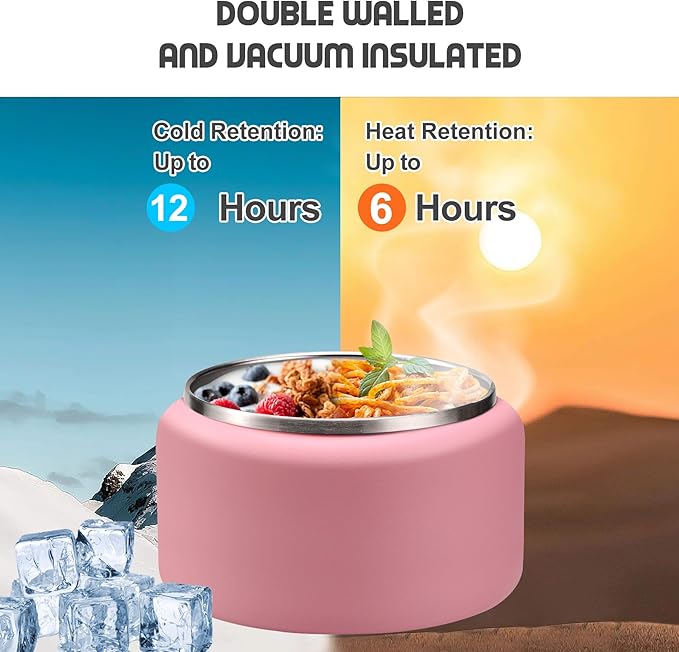 13.5oz Soup Thermo for Hot Food Kids with Buckle Lid Insulated Vacuum Food Jar Wide Mouth Leakproof Stainless Steel Lunch Container- Pink-BubblyBeeBaby