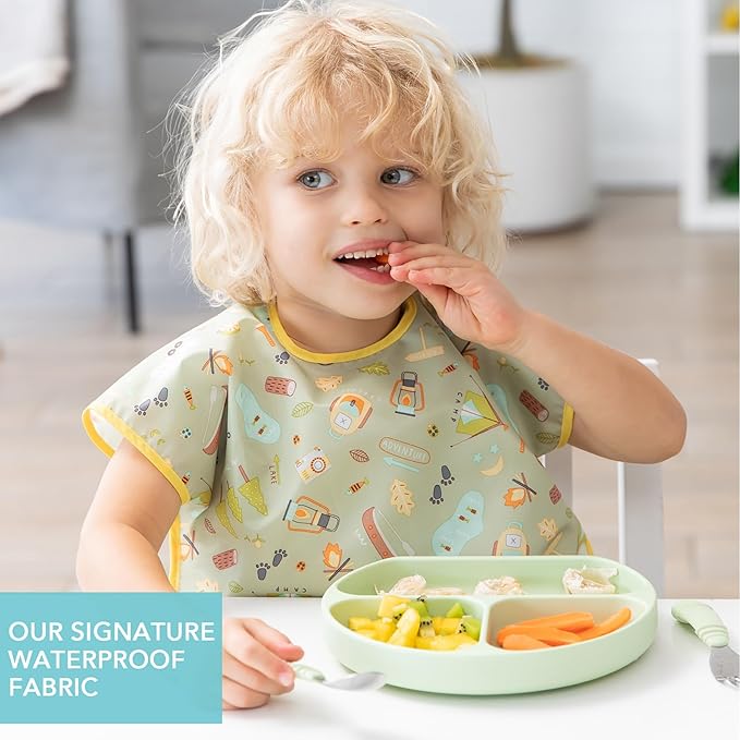 Bumkins Bibs - Toddler Bibs, Waterproof, Large for 1-3 Years, Short Sleeve-BubblyBeeBaby