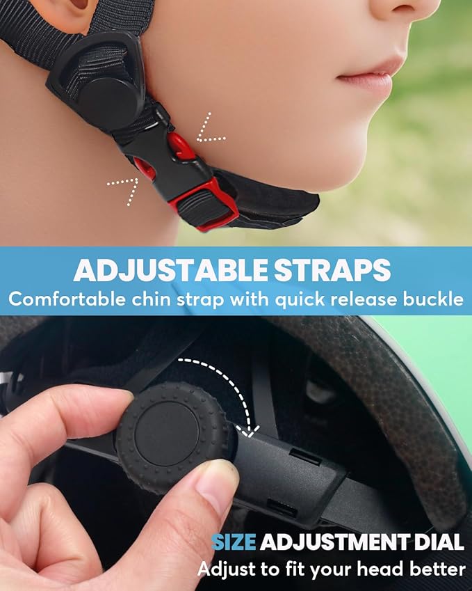 Kids Bike Helmet and Pads Set for Ages 2–14, CPSC Certified Adjustable Helmet with Knee Elbow Wrist Guards, for Skateboard, Scooter, Skating, Rollerblading, Multi-Sport Protective Gear-BubblyBeeBaby