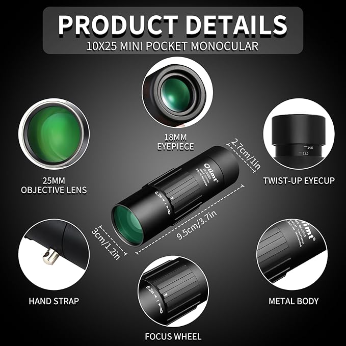10x25 Monocular Telescope, Compact Mini Pocket Size Waterproof Fogproof for Bird Watching Hiking Camping, Black-BubblyBeeBaby