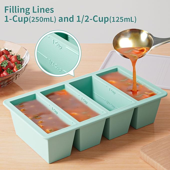 Silicone Freezer Tray for Sauce Cube: GGOW Silicone Freezing Tray for Soup Storage - Freeze 250mL 125mL Souped Broth Portion-BubblyBeeBaby