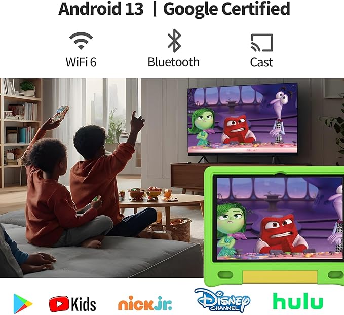 JREN Kids Table 10.1" ｜Android 14 Tablet for Kids｜64GB Storage｜Octa-Core｜WiFi ｜Cameras｜Parental Control｜Kids Content｜Case Included Great Gift for Children Ages 3-12 Years Old Green-BubblyBeeBaby