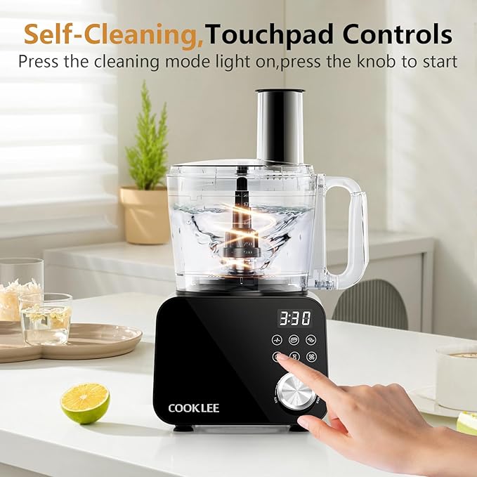 COOKLEE Food Processor, 600 Watts, 6 Functions Electric Food Chopper for Chopping, Mincing, Dicing, Shredding, Slicing, Purees & Dough with 12cup Processor Bowl, Food Chute & Pusher, Black-BubblyBeeBaby