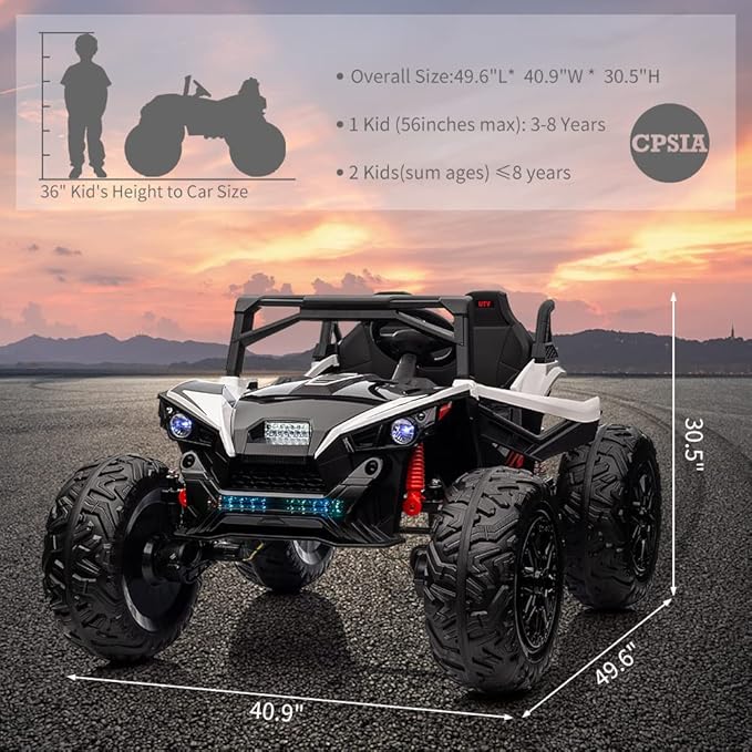 2 Seaters 24V Ride on UTV with Remote Control,10AH Battery, 400W Powerful Motors with 17" EVA Wheels, 20.5“ Seat Width Electric Ride Toy with Metal Suspension,LED Lights,Music,Horn (White)-BubblyBeeBaby