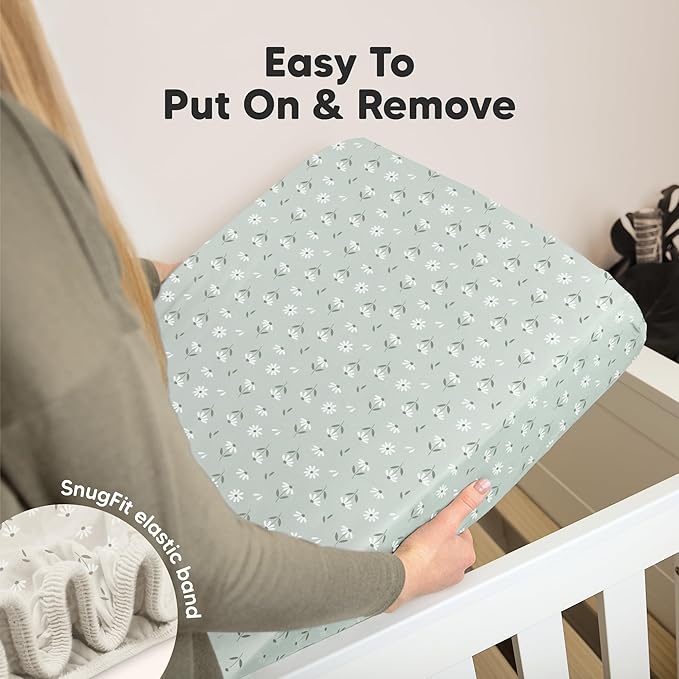 KeaBabies 2-Pack Organic Crib Sheets for Boys, Girls - 52x28 Fitted Crib Mattress Sheet Neutral, Breathable Jersey Cotton Cover for Baby Bed, Toddler Mattress, Soft & Cute Prints (Daisies)-BubblyBeeBaby