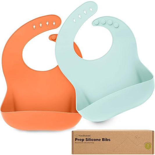 KeaBabies 2-Pack Silicone Baby Bibs for Eating - Sturdy Food-Grade Silicone Bibs for Babies Girl, Boy, Large Food Catcher, Clean & Put On Easily, Waterproof Toddler Feeding Essentials (Amaze)-BubblyBeeBaby