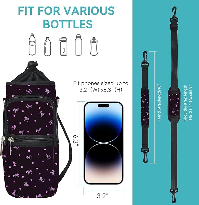 icolor Water Bottle Carrier Bag with Strap 25/32/40 oz Crossbody Bottle Holder with Phone Pocket Sling Sleeve Insulated Neoprene Water Bottle Pouch for Walking Travelling-BubblyBeeBaby