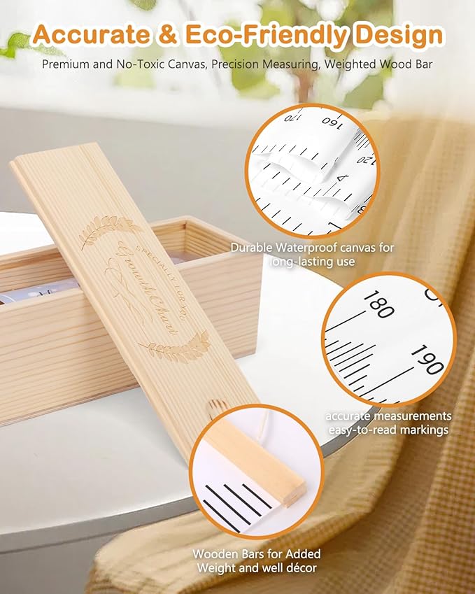 Height Chart for Kids Growth Chart for Wall Kids Height Wall Chart Kids Growth Chart Wall with Keepsake Box Height Measurement Wall Ruler Baby to Child Growth Tracker Neutral Nursery Wall Decor-BubblyBeeBaby