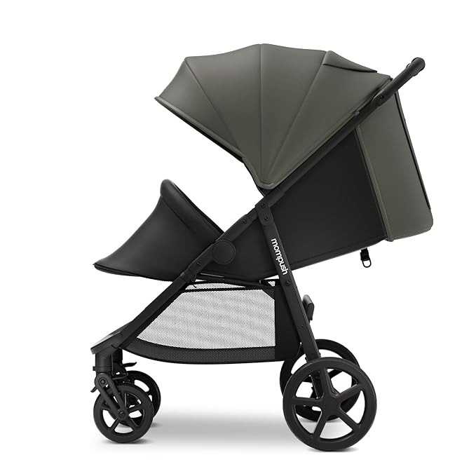 Mompush Nova Baby Stroller for Toddler, Infant & Newborn | Spacious Seat & Lie-Flat Mode | Compact One-Hand Fold, UPF 50+ Canopy & All-Wheel Suspension | Includes Rain Cover & Cup Holder, Green-BubblyBeeBaby