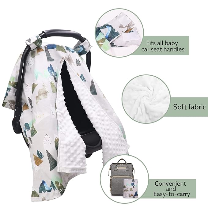 TANOFAR Car Seat Cover Baby, Carseat Covers Baby Boy Girl, Peekaboo Opening Infant Car Seat Cover for Winter, Warm & Cozy, Adventure Mountain-BubblyBeeBaby