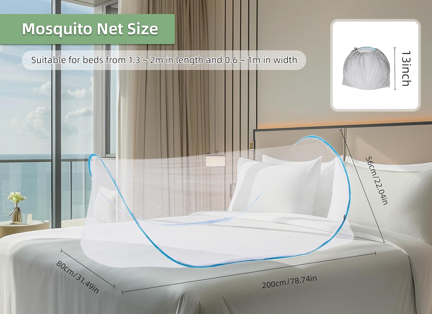 78 * 32 * 22 Inch Large Up Mosquito Tent, Portable Foldable Mosquito Net, Camping Mosquito Net with Net Bottom, for Bed Camping Travel Patio (Blue)