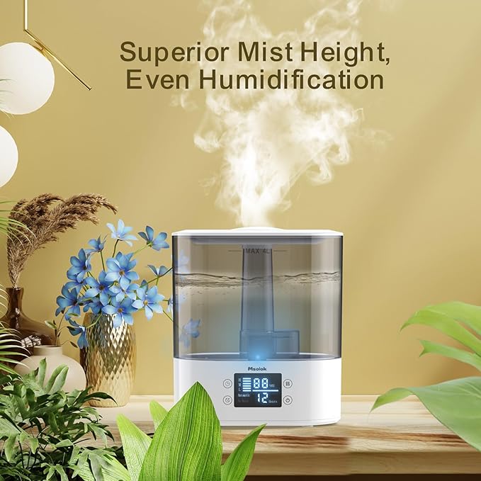 Humidifiers for Bedroom and Home & Baby - 4L Cool Mist Air Humidifiers for Plants, 26db Quiet Top Fill Air Humidifier Lasts Up to 40 Hours, Auto Shut-Off, Super Easy to Fill and Clean-BubblyBeeBaby