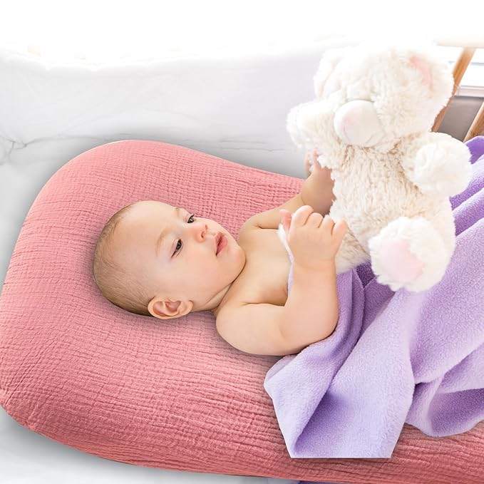 Hooyax Muslin Baby Lounger Cover Soft Organic Cotton Slipcover Fits Newborn Lounger for Baby Boys and Girls (Flesh Pink)-BubblyBeeBaby
