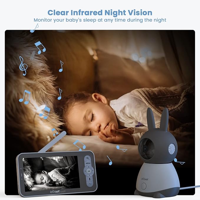 ieGeek Baby Monitor with 2K HD Resolution, Pan-Tilt-Zoom Video Baby Monitor Camera, 5'' LCD Screen & App Control, Night Vision, Cry and Motion Detection, Temp & Humidity Sensor, Two Way Audio, VOX-BubblyBeeBaby