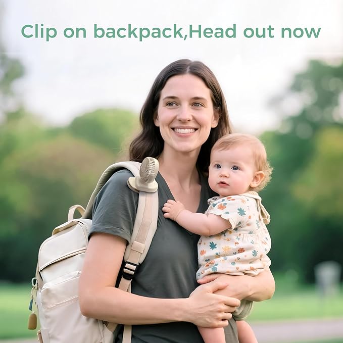 Momcozy Portable Fan with Clip | 4-Speed Mini-Fan for Carrier | Personal Fans Ultra Lighter 0.26lb | Gaps ≤4.5mm | Handheld Cooling | Rechargeable Rotate for Diaper Backpack/Stroller/Carrier/Chair-BubblyBeeBaby