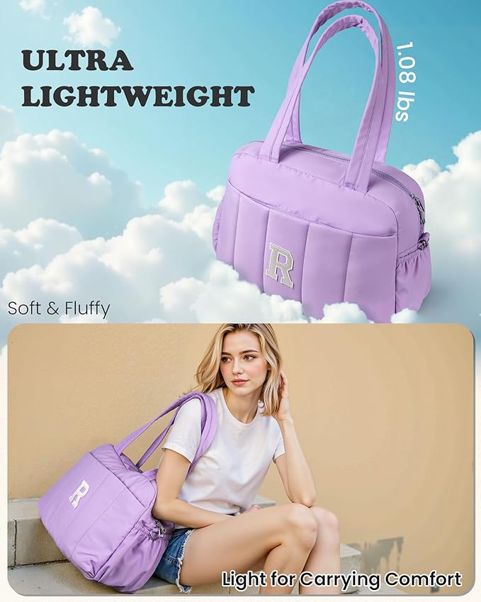 Initial Duffle Bag, Carry On Bags for Women，Gifts for Girls-Overnight Bag with Wet Pocket，Lightweight Travel Bags Personalized Gym Tote with Makeup Pouch-BubblyBeeBaby
