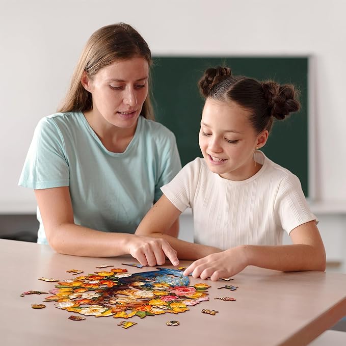 Jigfoxy Wooden Puzzles for Adults, The Vase Cat Wood Puzzles Adult, Unique Animal Shape Wooden Jigsaw Puzzles for Adults, Birthday Gifts for Puzzle Lovers, Family, Friend (S-7.4 * 7.7in-86pcs)-BubblyBeeBaby