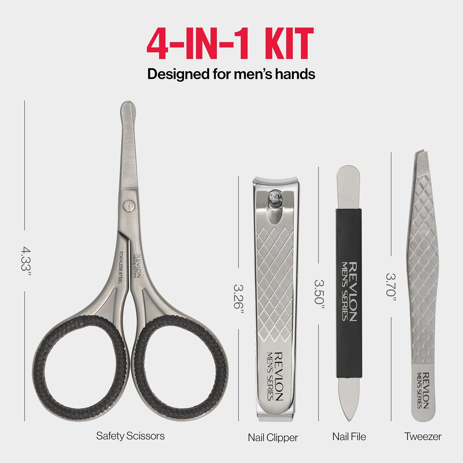 Revlon Men's Grooming Kit, 5-Piece Travel Essentials Set, Includes Nail Clippers, Scissors, File, Tweezers and Carrying Case, Stainless Steel, 1 count