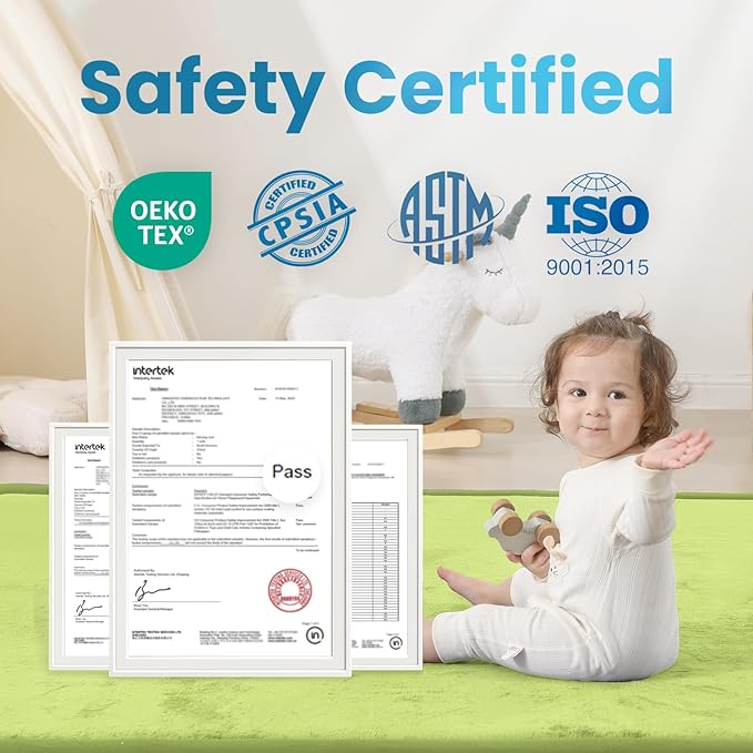 1.3" Thick Baby Play Mat for Floor Playpen, 50x50 Foam Tummy Time Mat, Padded Support Soft Plush Nursery Rug for Infant Kids Toddler Crawling Kick Activity (Light Green)-BubblyBeeBaby