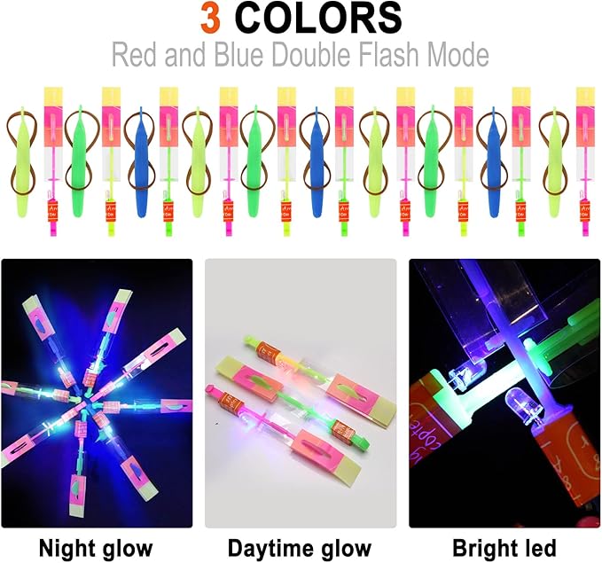 25 Sets LED Flying Set, 25 Slingshot+25 Glow Helicopter-50 Pcs, Flying Toy Outdoor Toys Glow in The Dark Party Supplies Party Favors for Kids 8-12,4-8-BubblyBeeBaby