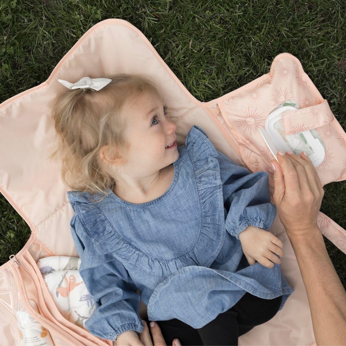 Tiny Twinkle Portable Diaper Changing Pad | Foldable Waterproof Changing Mat | Portable Changing Pad for Travel, Baby Changing Station with Smart Wipes Pocket & Storage (Shine)