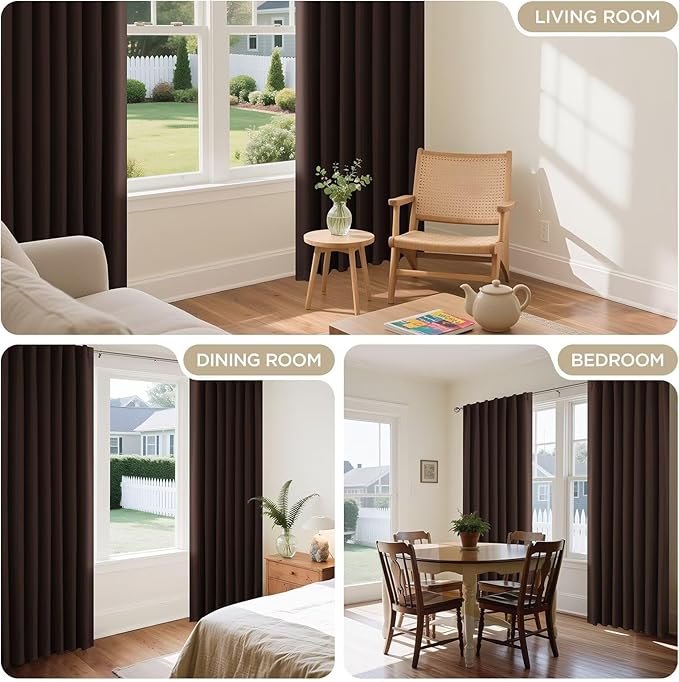 Joydeco 90 Inch Blackout Curtains for Bedroom, Thermal Insulated Curtains 90 Inches Long, Room Darkening Drapes for Living Room Window Rod Pocket Back Tab (W52 x L90 Inch, Chocolate)-BubblyBeeBaby