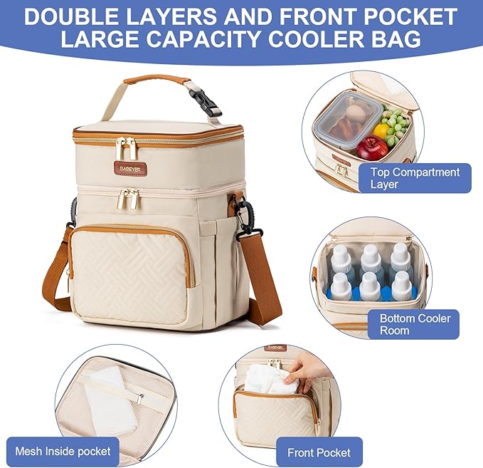 Insulated Breastmilk Cooler Bag with Ice Pack - Holds 6x9oz Bottles, Leakproof Double Layer, Baby Bottle Cooler Bag with Adjustable Strap for Nursing Moms, Daycare & Travel-BubblyBeeBaby