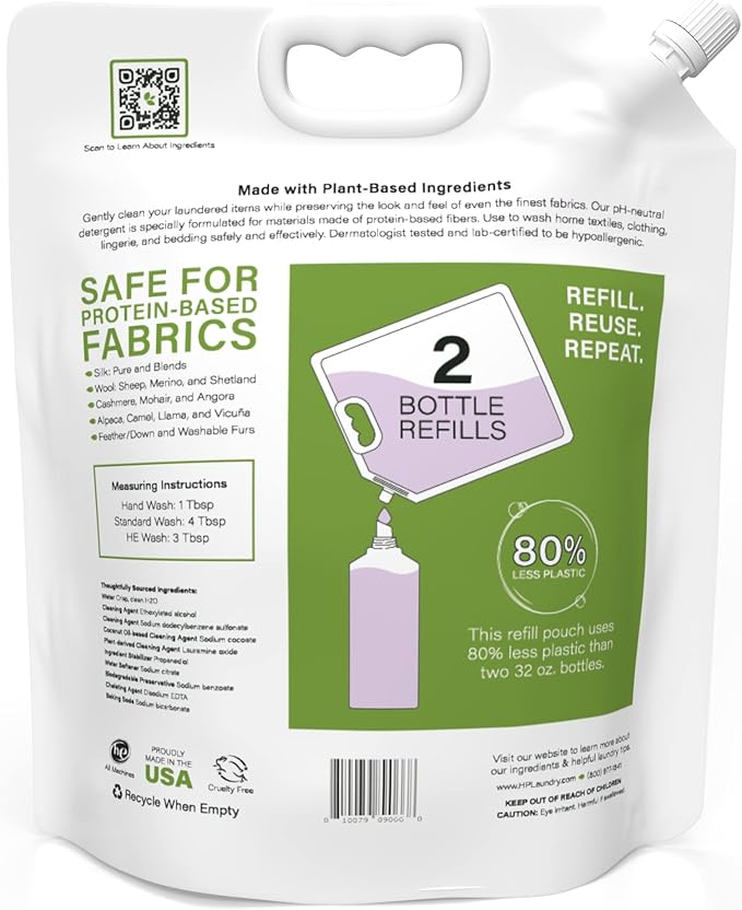 Heritage Park Silk & Wool Fragrance Free, Hypoallergenic, pH-Neutral Laundry Detergent - Dermatologist-tested, Sensitive Skin-Friendly, Enzyme-Free, Ultra Concentrated (64 fl oz Refill)-BubblyBeeBaby