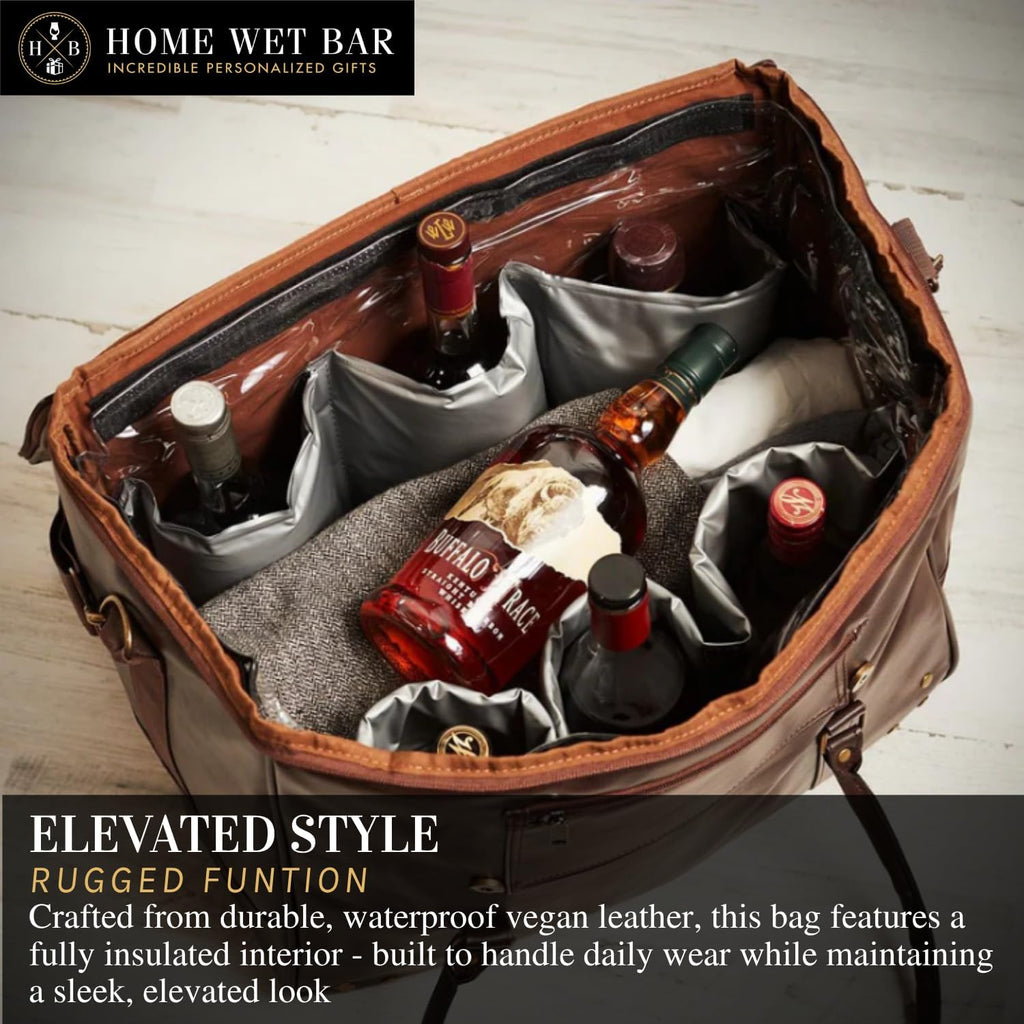 Graham Whiskey Bottle Carrier and Weekender Travel Bag | Customizable Waterproof and Insulated Interior | Vegan Leather | Perfect for Tastings, Parties & Getaways