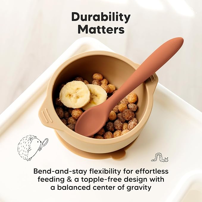 KeaBabies Silicone Baby Spoons, Self Feeding 6-12 months - 3-Pack Baby Weaning Eating Utensils,Toddler First Food Training Spoon,Infant,Kids Feeding Supplies Essential Set,Dishwasher-safe (Terracotta)-BubblyBeeBaby