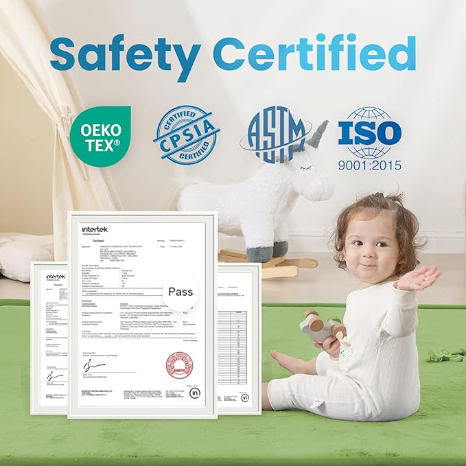 1.3" Thick Baby Play Mat for Floor, 39x59 Foam Tummy Time Mat, Padded Support Soft Plush Nursery Rug for Infant Kids Toddler Crawling Kick Activity (Olive Green)-BubblyBeeBaby