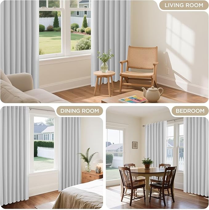 Joydeco 108 Inch 60% Blackout White Curtains 2 Panels,Elegant Soft Sheer Curtains for Bedroom,Thermal Insulated Black Out Drapes for Living Room,Rod Pocket Back Tab Drapes(W37xL108 Inch,Greyish White)-BubblyBeeBaby