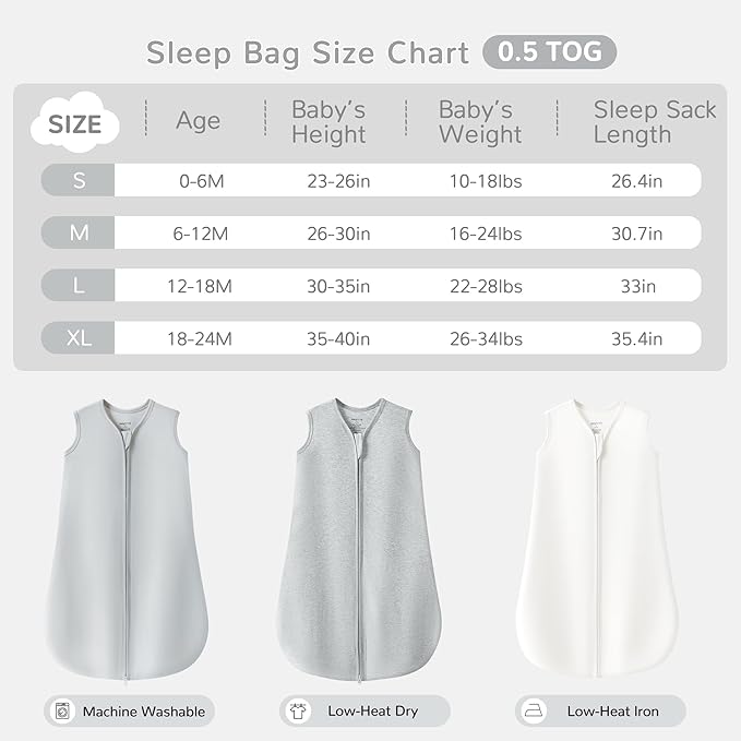JELLYMONI Baby Sleep Sack 18-24 Months 100% Cotton Wearable Blanket, 0.5 TOG Soft Lightweight Toddler Sleeping Sack 3 Pack 2-Way Zipper Newborn Sleep Sacks-BubblyBeeBaby