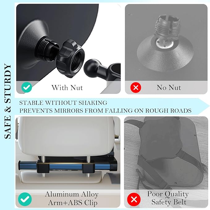 Baby Car Mirror Rear Facing, Safety Adjustable Car Seat Mirror for Baby Extendable Camera Monitor with Hook Clip Design Clear View ShatterProof + 2 Baby on Board Stickers,2 Seat Headrest Hook-BubblyBeeBaby