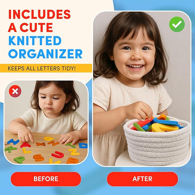 JoyCat Silicone Alphabet Magnetic Letters, 26 Uppercase ABC Fridge Magnets for Toddlers 1-3 & Kids, Baby Learning Refrigerator Toy Set, Preschool Birthday Gifts for Boys & Girls (Vibrant Color)-BubblyBeeBaby