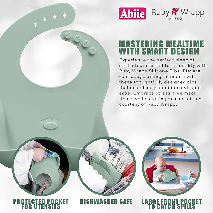 Abiie Ruby Wrapp Silicone Bibs for Babies with Front Pocket - Waterproof Bib - Stain Resistant - Silicone Toddler Bibs-BubblyBeeBaby