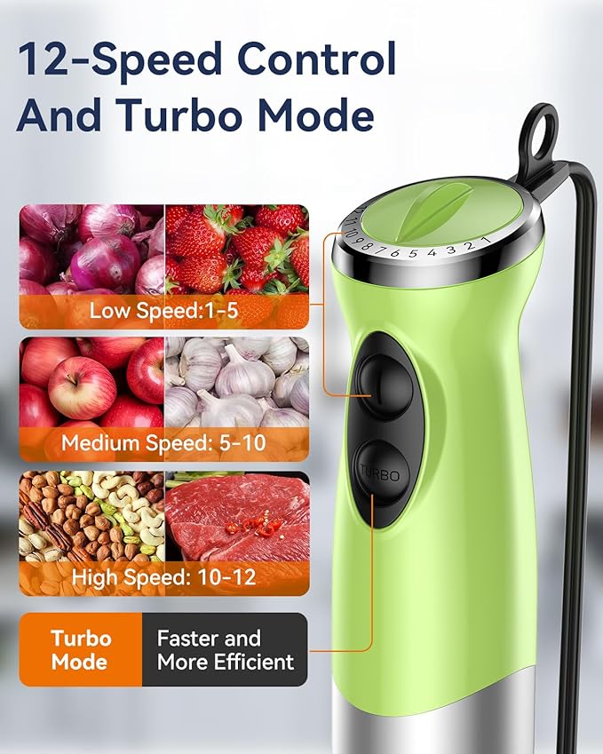 Immersion Blender Handheld 1000W 5 in 1 Corded Stick Hand Blender Kitchen with 12 Speed, BPA-Free, Mixing Beaker, Chopper, Whisk, Milk Frother, Perfect Emulsifier for Soup, Baby Food, Sauce, Puree-BubblyBeeBaby