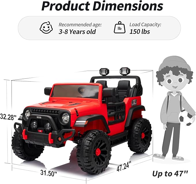 2 Seater Ride on Toy Car for Kids, 24V 4WD Ride-on Truck Kids Electric Car with Remote Control, 4x200W Motors - Red-BubblyBeeBaby