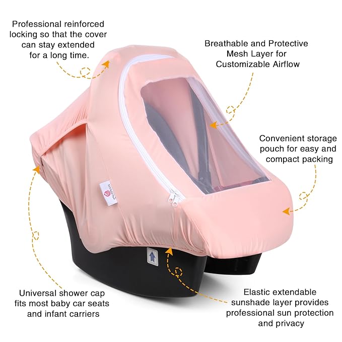 Metplus 2-in-1 Baby Car Seat Cover, Multi Use Cover for Baby Car Seat Canopy with Privacy Sun Shade, Protect Your Baby's Safety Seat with Style, Infant Carrier Covers for Boys & Girls-BubblyBeeBaby
