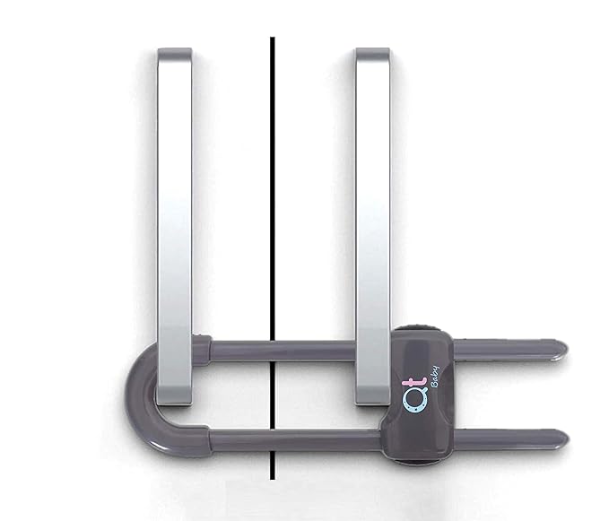 20 Pack - Baby Proofing Cabinet Locks Adjustable U Shaped Baby Safety Latches for Drawers, Fridge, Closet Modern Baby Proofing Cabinet Lock with Extra Secure Lock Buttons (Thunder Grey)-BubblyBeeBaby