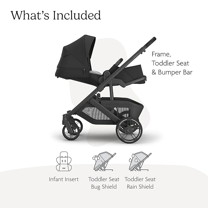 UPPAbaby Cruz V3 Stroller - from Birth + Car Seat Compatible - Full-Size, Reversible Seat - Infant Insert, Bug and Rain Shields Included - Jake (Charcoal/Carbon Frame/Black Leather)-BubblyBeeBaby