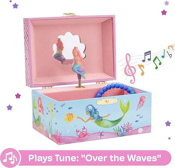 Jewelkeeper Musical Jewelry Box for Girls, Underwater Mermaid Jewelry Boxes, Over The Waves Tune and Spinning Mermaid Doll, Girls Gifts Music Box-BubblyBeeBaby