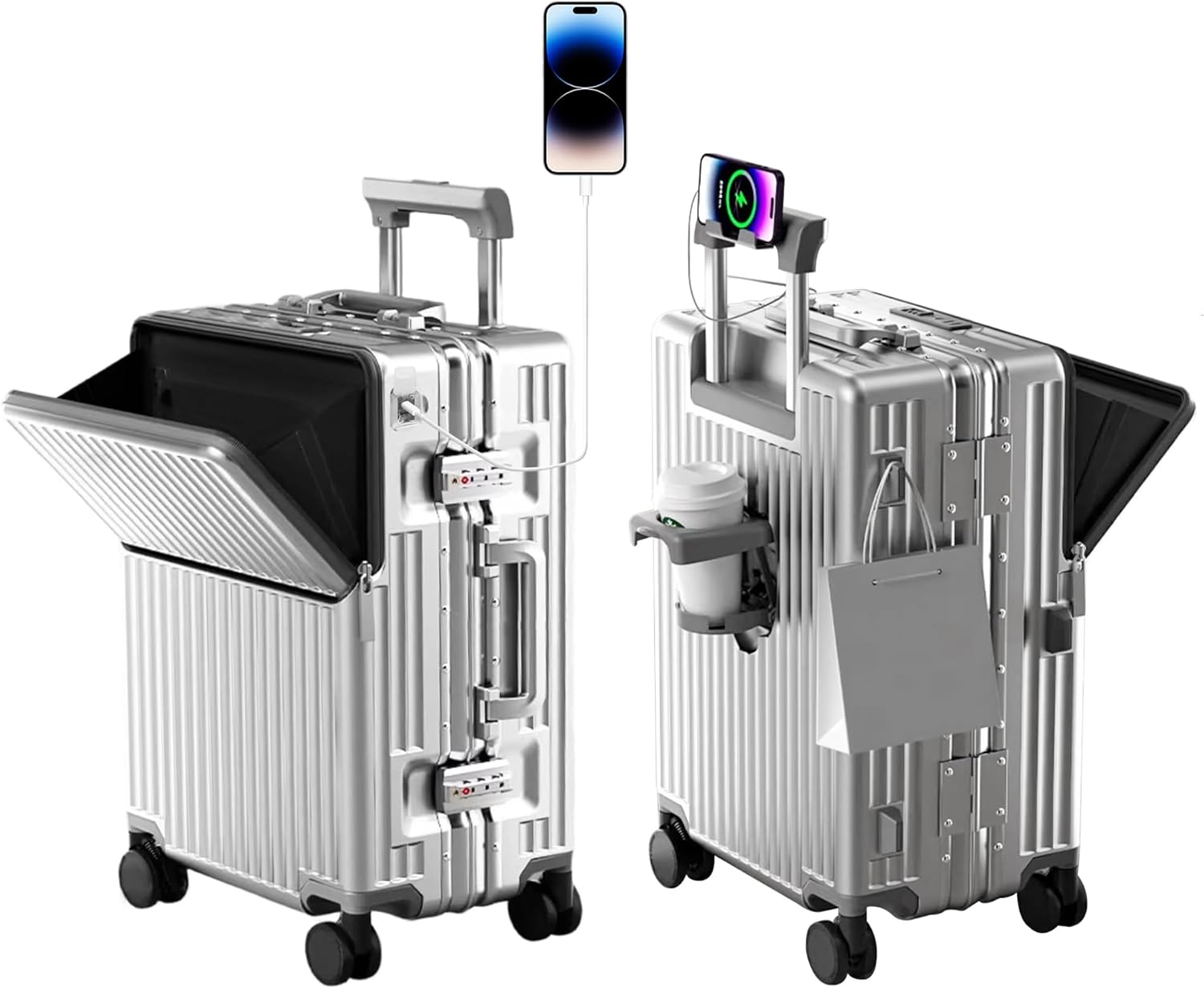 Zipperless Luggage, 22x14x9 Aviation Certified, Polycarbonate Aluminum Hardshell, Expandable Carry-On Luggage with Spinner Wheels, Hardshell Luggage, 20 Inch Cabin