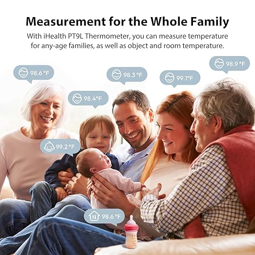 iHealth Infrared Digital Thermometer for Adults and Kids, Baby Thermometer with 3-in-1 Mode & 3-Color Prompt, Fever Alarm & Silent Mode, Forehead & Object Detection, 40 Memory Storages, PT9L, White-BubblyBeeBaby