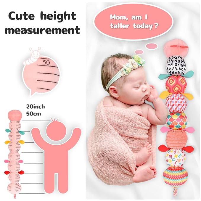 Infant Baby Musical Stuffed Animal Activity Soft Toys with Multi-Sensory Crinkle, Rattle and Textures for 0-3-6-12 Months Developmental Toys, Caterpillar, Pink-BubblyBeeBaby
